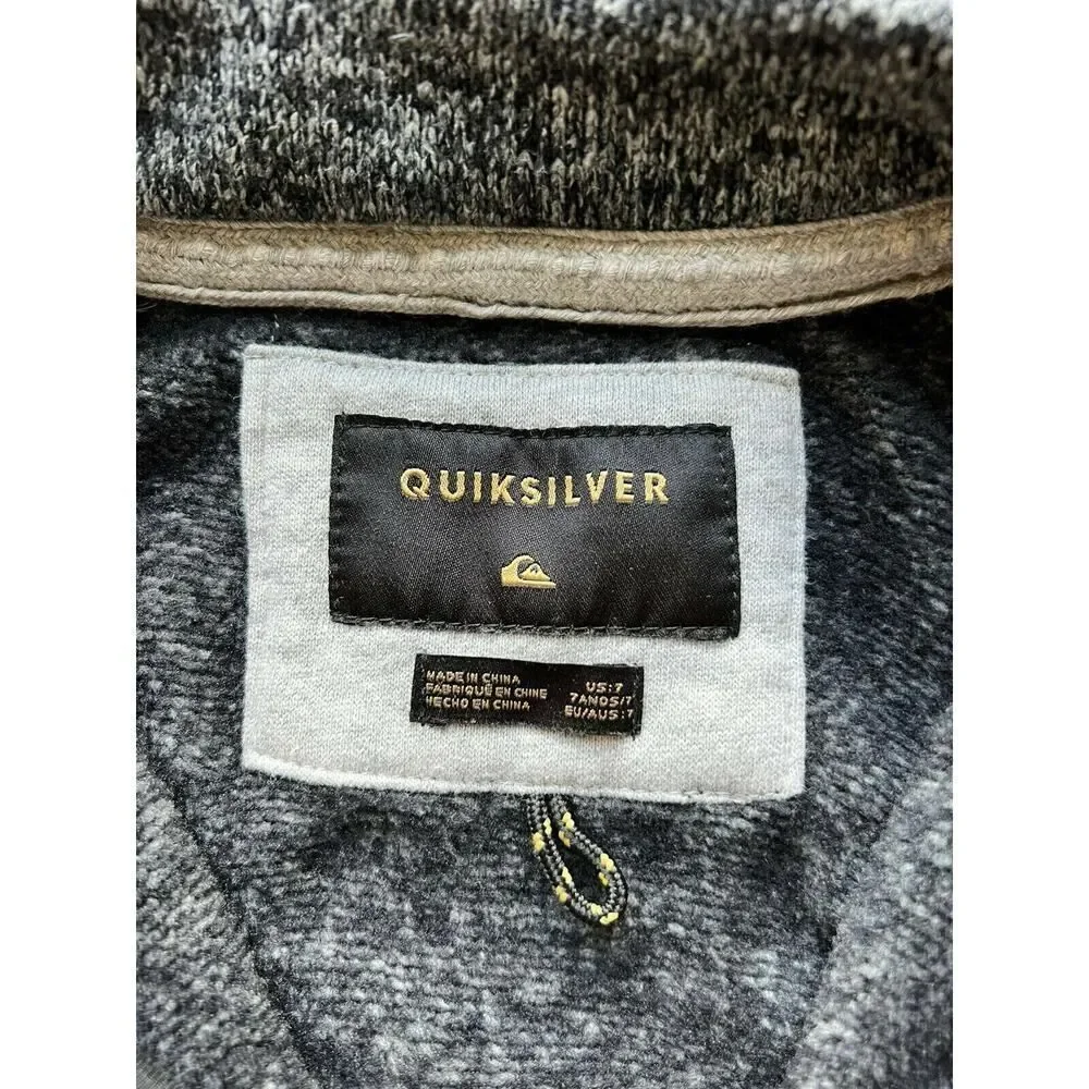$55 QUIKSILVER Zip Hooded Sweatshirt Hoodie Boys Gray Kids KELLER Fleece Lined 7